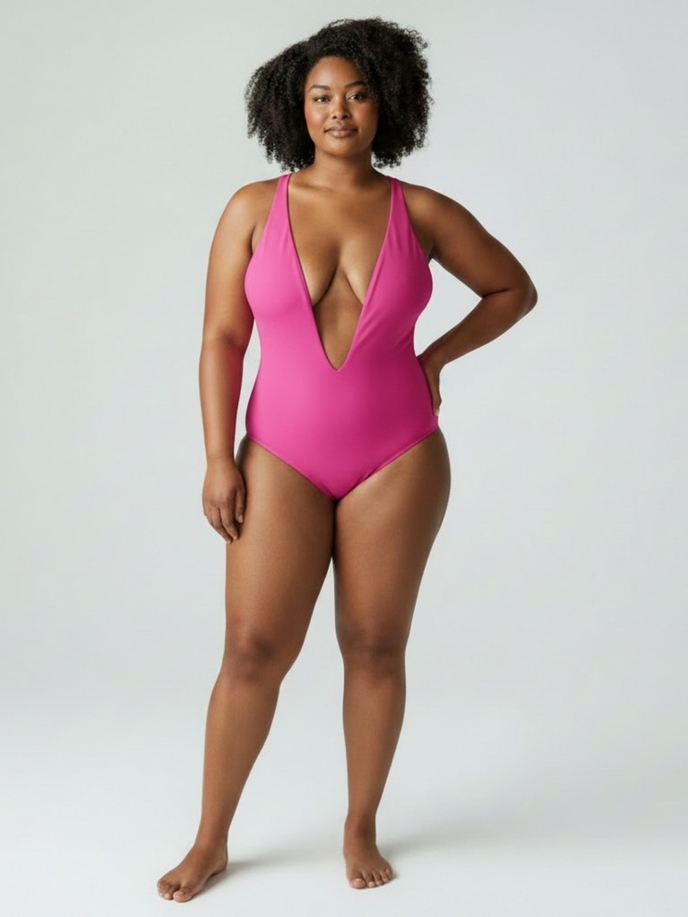 Ekouager Plunge One-Piece Swimsuit in Bright Pink NWT Size 16 Retail $79.99
